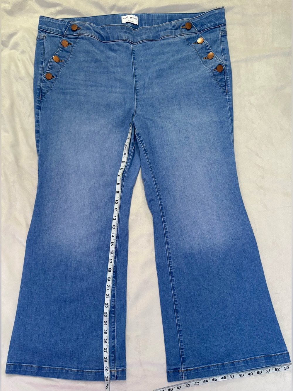 Lane Bryant Light Blue Flare Jeans with Side Button Detail